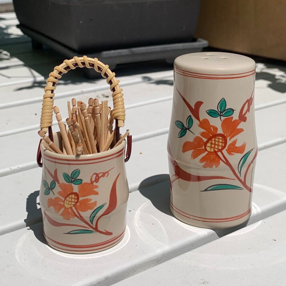 FIRM PRICE Vintage Salt Shaker & Toothpick Holder 2pc Set